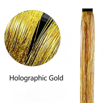 ✨ Colorful Laser Hair Tinsel BB Clips – Rainbow Metallic Hair Extensions