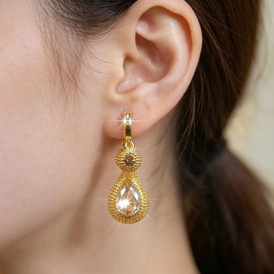 ✨ Gold Crystal Drop Earrings – Elegant Statement Jewelry for Women