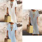 Casual and loose-fitting dress for women, made of cotton and linen with embroidery and a slit.