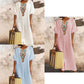 Casual and loose-fitting dress for women, made of cotton and linen with embroidery and a slit.