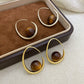 ✨🐯 French Vintage Tiger Eye Drop Hoop Earrings – Gold-Plated