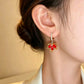 🍁 Red Maple Leaf Zircon Earrings – Sparkling Elegant Leaf Earrings