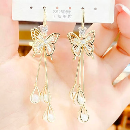 ✨ Sparkling Butterfly Cat-Eye Crystal Tassel Earrings