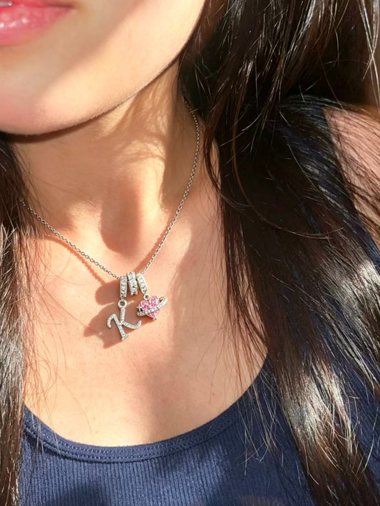 ✨ Dopamine 3-in-1 Initial Necklace with Heart Zircon Charms