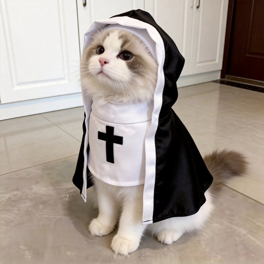 🐱🖤 Disfarce de Freira Adorável para Animais de Estimação – Patinhas Pequenas, Grande Encanto! 🤍✝️