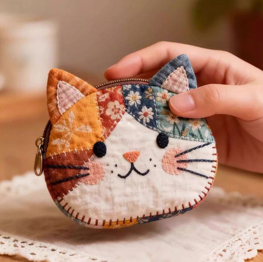 🐱💕 Schattig Patchwork Katten Portemonneetje – Kleurrijk, Compact & Praktisch! 🌈✨