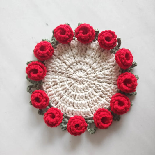 🌹 Handmade Crochet Rose Trivet & Coaster for a Cozy Tabletop Touch