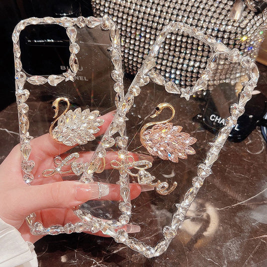 🦢 Swan Rhinestone Clear Phone Case — Elegant Sparkle For Your Everyday Style