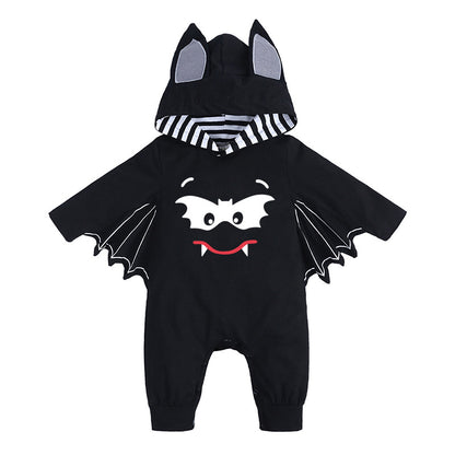 🎃🦇 Baby Halloween Bat Romper – Long Sleeve Hooded Bodysuit