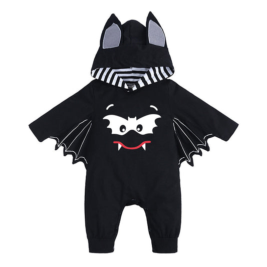 🎃🦇 Baby Halloween Bat Romper – Long Sleeve Hooded Bodysuit