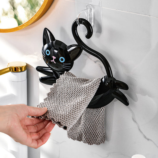 🐱✨ Kattenhanddoekhouder – Zuignap zonder Boren