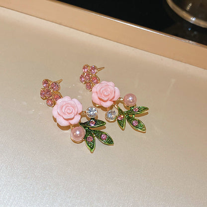 🌸 Full-Crystal Camellia Pearl Jewelry Set – Elegant Sparkle for Every Special Moment✨