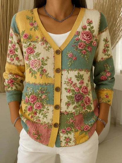 【🔥 Today's Super Low Price】Women's Cotton Cardigan with V-Neck and Floral Pattern