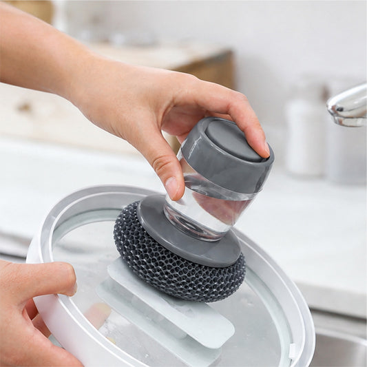 🧽✨ Press-to-Dispense Dish Brush – Soap Dispenser Scrubber