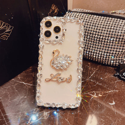 🦢 Swan Rhinestone Clear Phone Case — Elegant Sparkle For Your Everyday Style