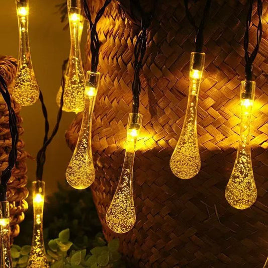 💧 LED Solar Water Drop String Lights Create A Magical Outdoor Glow With Beautiful Water Drop Lights