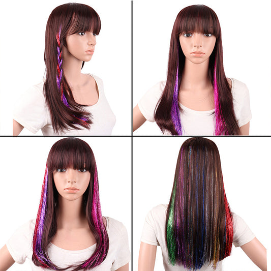 ✨ Colorful Laser Hair Tinsel BB Clips – Rainbow Metallic Hair Extensions
