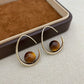 ✨🐯 French Vintage Tiger Eye Drop Hoop Earrings – Gold-Plated