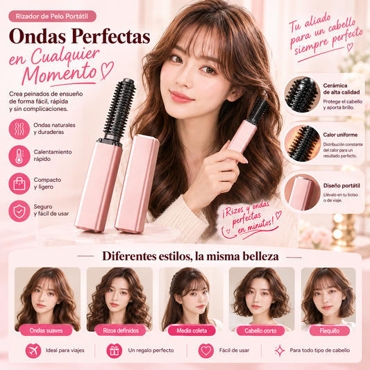 💗💇‍♀️ Mini Escova Alisadora e Modeladora Sem Fios – O Penteado Perfeito em Qualquer Lugar! ✨🎀