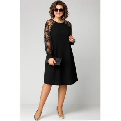 【🔥 Today's Super Low Price】⭐Round neck dress with long sleeves and lace patchwork