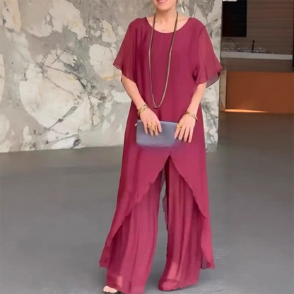 ✨ Elegant two-piece set in a solid color, made from mercerized cotton for women. [Top + Pants]