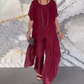 ✨ Elegant two-piece set in a solid color, made from mercerized cotton for women. [Top + Pants]