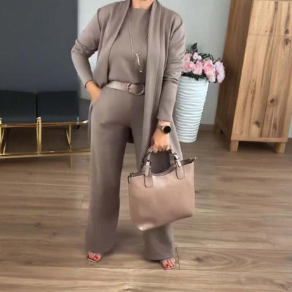 【🔥 Today's Super Low Price】💞 Elegant 3-piece set consisting of a long cardigan, blouse, and pants 💞 Free shipping
